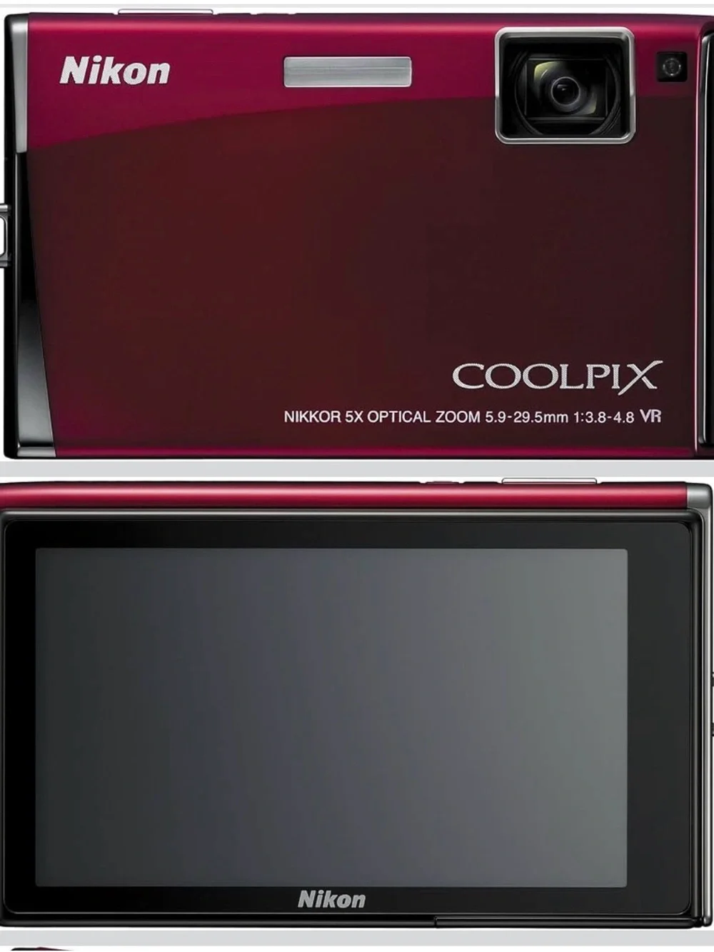 Nikon Coolpix S60 10MP Digital Camera 5X VR Zoom Crimson Red + Battery + 8GB SD